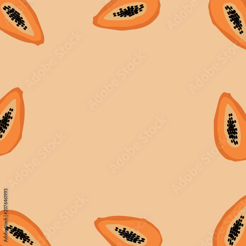 Summer square background with papaya fruit. Space for text.