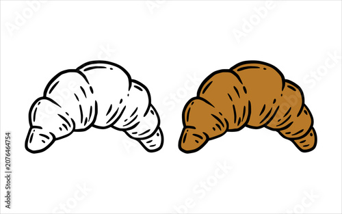 Hand drawn doodle of two croissants for bakery menu design isolated on white background.