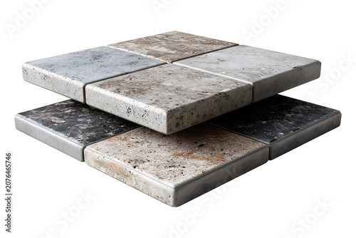 Collection set of stone tiles isolated on transparent or white background, png