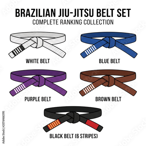 Tableau sur toile Brazilian jiu jitsu belt set complete ranking collection isolated on transparent
