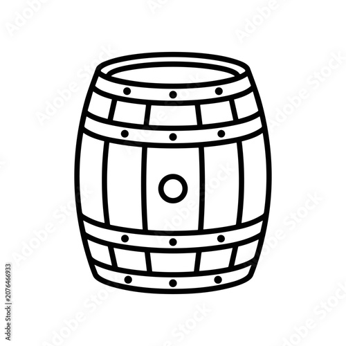 Wooden Barrel Illustration Black Lines.