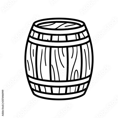 Wooden Barrel Illustration Black Lines.