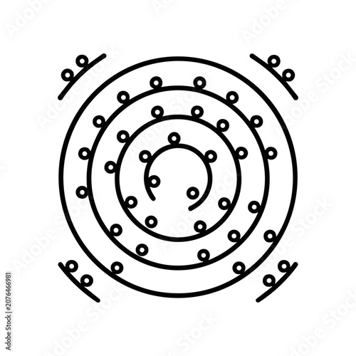 Black spiral design with circles.
