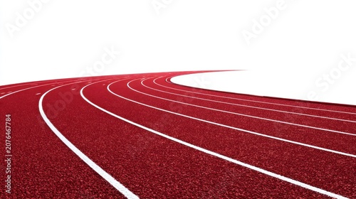Red running track perspective with white lines on white background