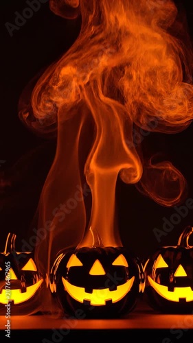 Minimal Halloween Background Elegant Orange Smoke Subtle Glowing Pumpkins Premium