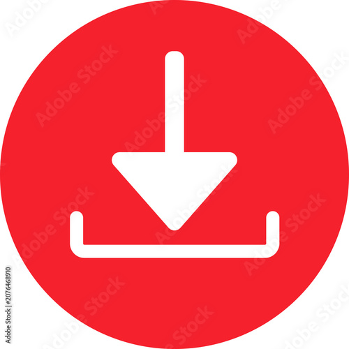 Download icon set. Download button Collection. Arrow downloading icon. Vector illustration. Minimalist red download icon on a bright blue circular background button.