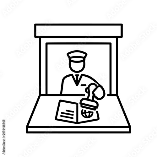 Fotografía Man in uniform stamps a document.