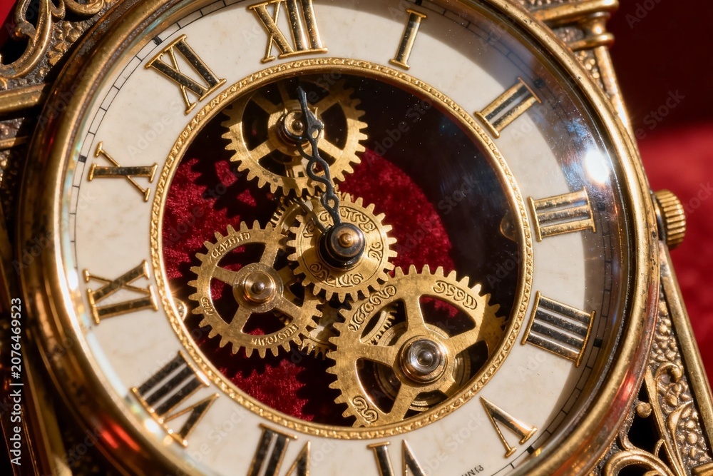 Fototapeta premium Vintage Gilded Clock with Exposed Gears