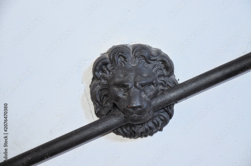 Obraz premium San Gimignano, Italy 03.04.2020: decoration or a handle in the shape of a lion's head in cast iron or bronze