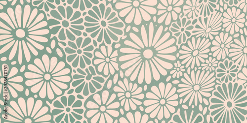 Obraz na plátně Daisy floral pattern with pale green and cream coloration