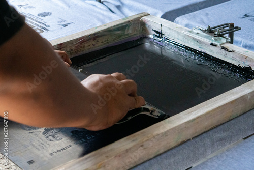 Manual screen printing process is a common method used to transfer designs onto fabric or other materials. Plastisol ink is the type of ink often used in this process due to its durability.