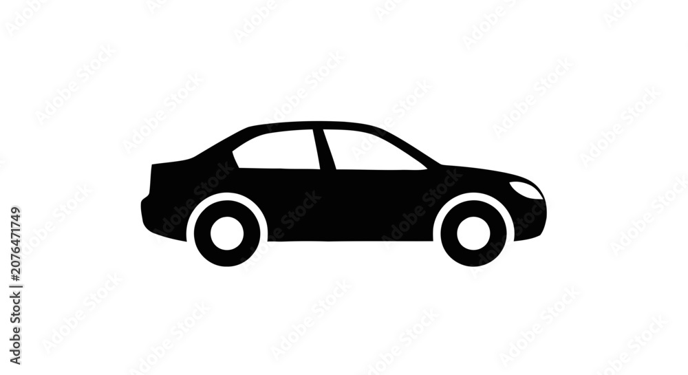 Obraz premium Vector illustration of black silhouette of a sedan car icon on a transparent background