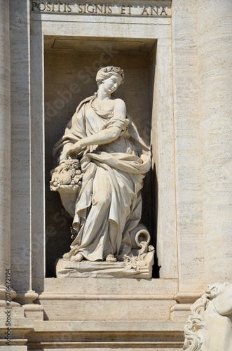 Rome, Italy 09.09.2020: Abundance by Filippo della Valle. Trevi Fountain