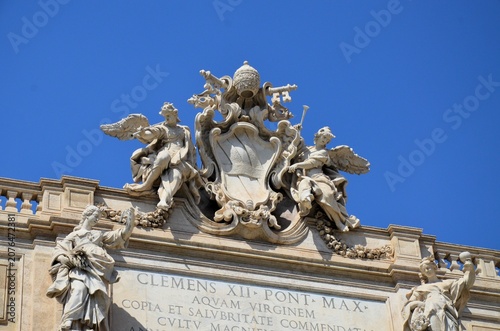 Rome, Italy 09.09.2020: Coat of arms of Clemens XII (Trevi fountain)