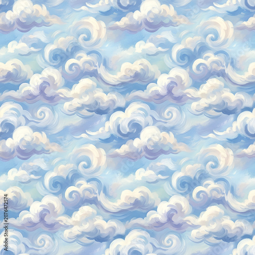Dreamy Cloudscape Pattern in Sky Blue Tone.