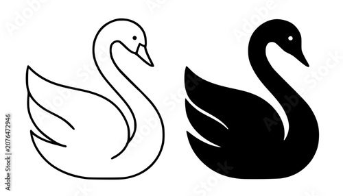 Bilde på lerret Minimalist animal icon, swan illustration in outline and silhouette design