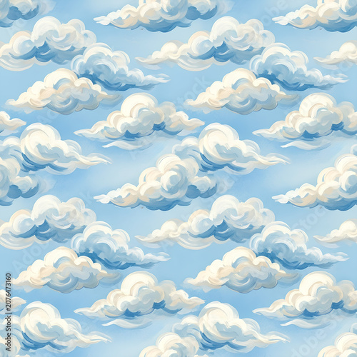Dreamy Sky With Plush White Clouds In Bright Blue Atmosphere.