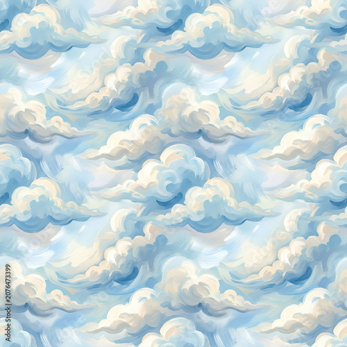 Dreamy Sky With Soft White Clouds Over Blue Horizon.