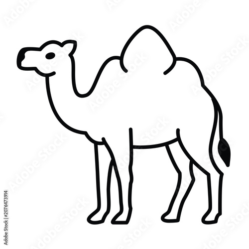 Simple black line drawing of a camel. Vector