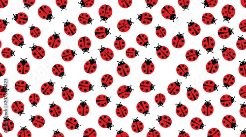 Bright red ladybug icons scattered across a clean white background in a repeating seamless pattern