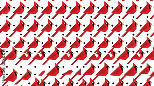 Geometric pattern featuring stylized red cardinal birds arranged in a repeating digital vector graphic design