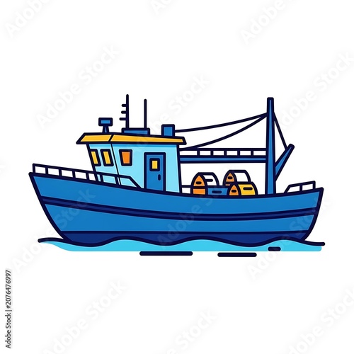 Blue and white passenger ferry boat on water.