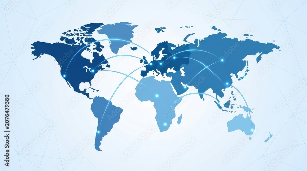 Fototapeta premium World Map with Shaded Regions Representing Different Areas, Illustrating Global Connections and Data Distribution Across Continents