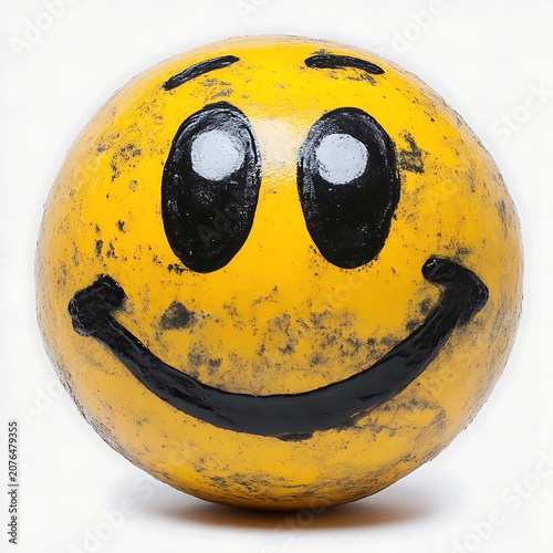 Smiling yellow ball with distressed face