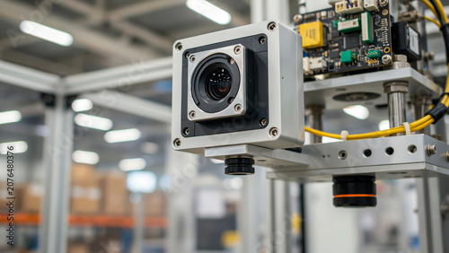 Security camera installed on ceiling in modern building