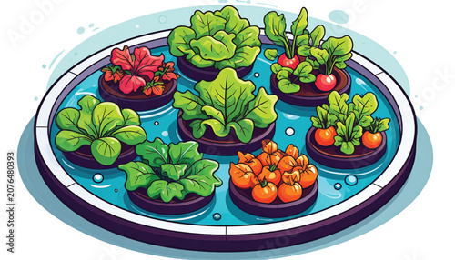 Variety of leafy green vegetables growing.