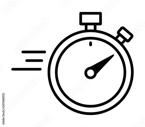 Stopwatch icon with second hand and minute markers on white background
