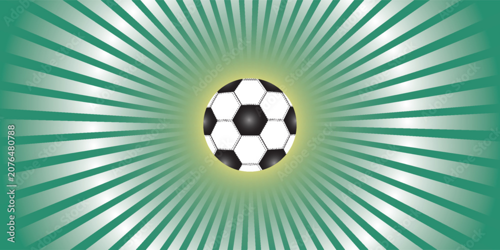 Fototapeta premium Ball on soccer field top view, football pitch view from above, poster with space for text, vector