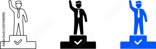Принти на полотні Business success winner standing on podium icon with business champion achiever
