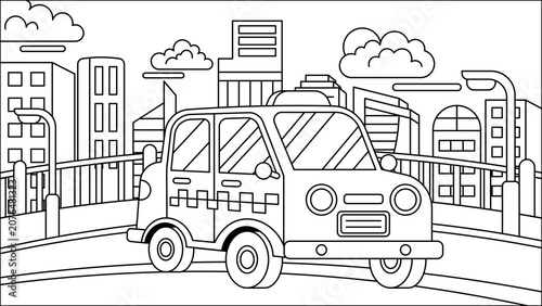 Photos Cartoon Yellow Taxi Cab Illustration