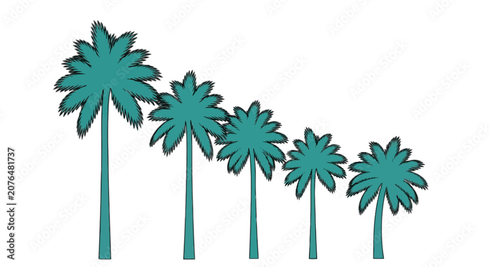 Obraz premium Teal palm trees line icon isolated on transparent background, Vector