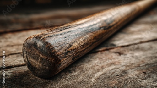 Wooden baseball bat on a wooden surface