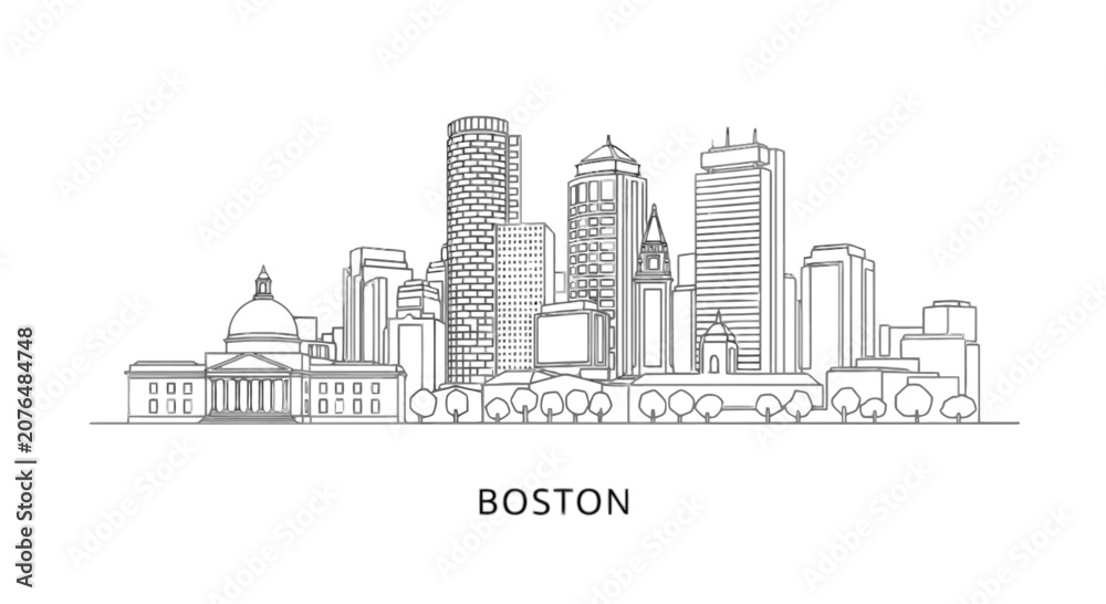Obraz premium Boston city skyline illustration isolated on transparent background, Vector
