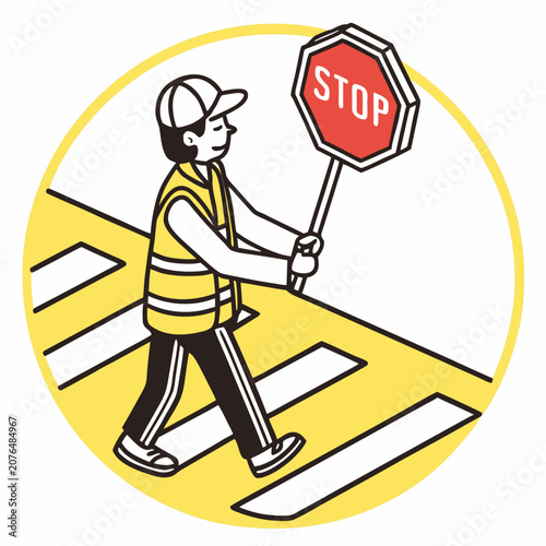 man holding stop sign