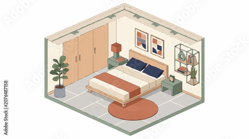 Bild auf Leinwand Isometric view of a bedroom interior.