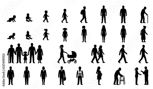 Bild auf Leinwand Diverse silhouette set people of all ages and abilities