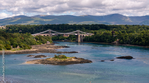 Bild auf Leinwand Aerial Photo Menai Suspension Bridge
