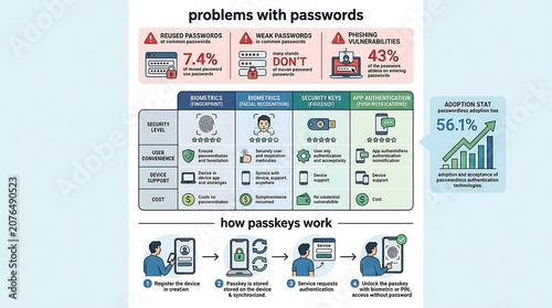 Cybersecurity infographic about password security and passkeys