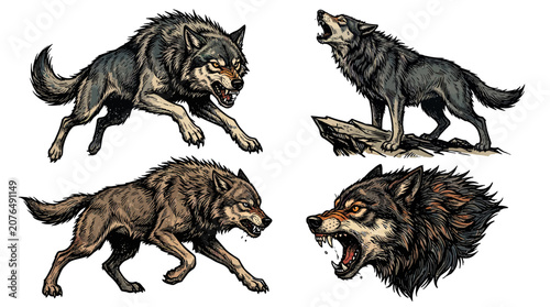 Konstfotografi Wolf Pack Collection: Dynamic Poses and Fierce Expressions
