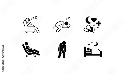 Foto Person resting and sleeping positions black silhouette set.