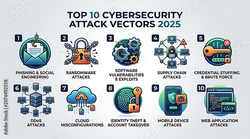Infographic showing top ten cyber security attack threats in 2025