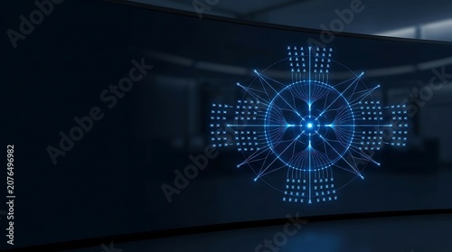 Glowing blue digital interface on a futuristic dark screen