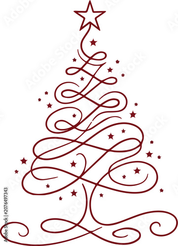 Vintage flourish Christmas tree decorative graphic element