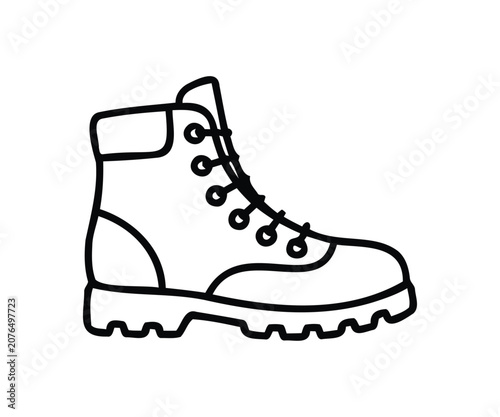 PrintTitle: Waterproof leather hiking boot outdoor adventure trekking shoe icon