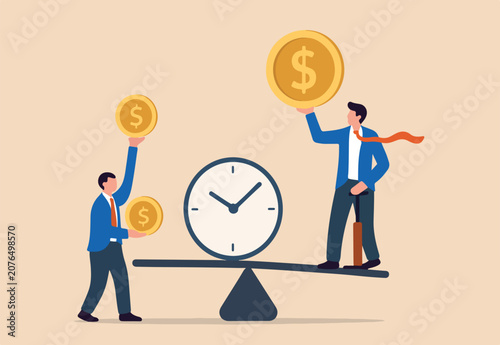 Bild auf Leinwand Time value of money, sum of money worth more now at, inflation or earning cost,