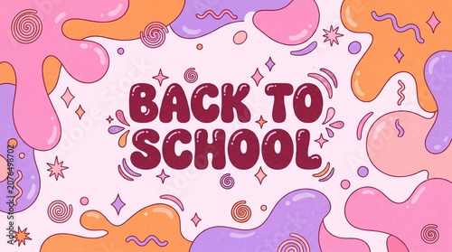 Back to School groovy retro style illustration
